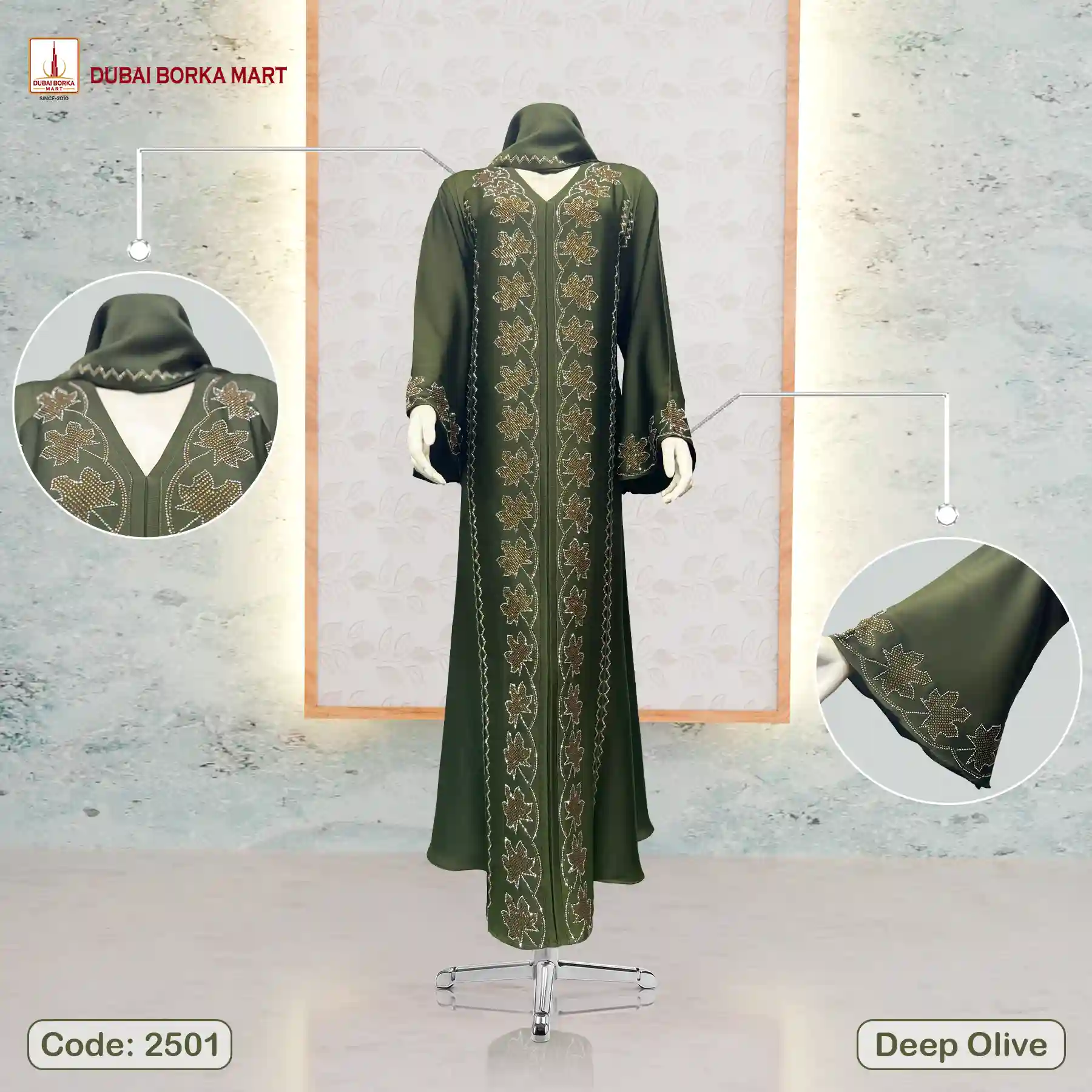 2501-Deep Olive by Dubai Borka Mart