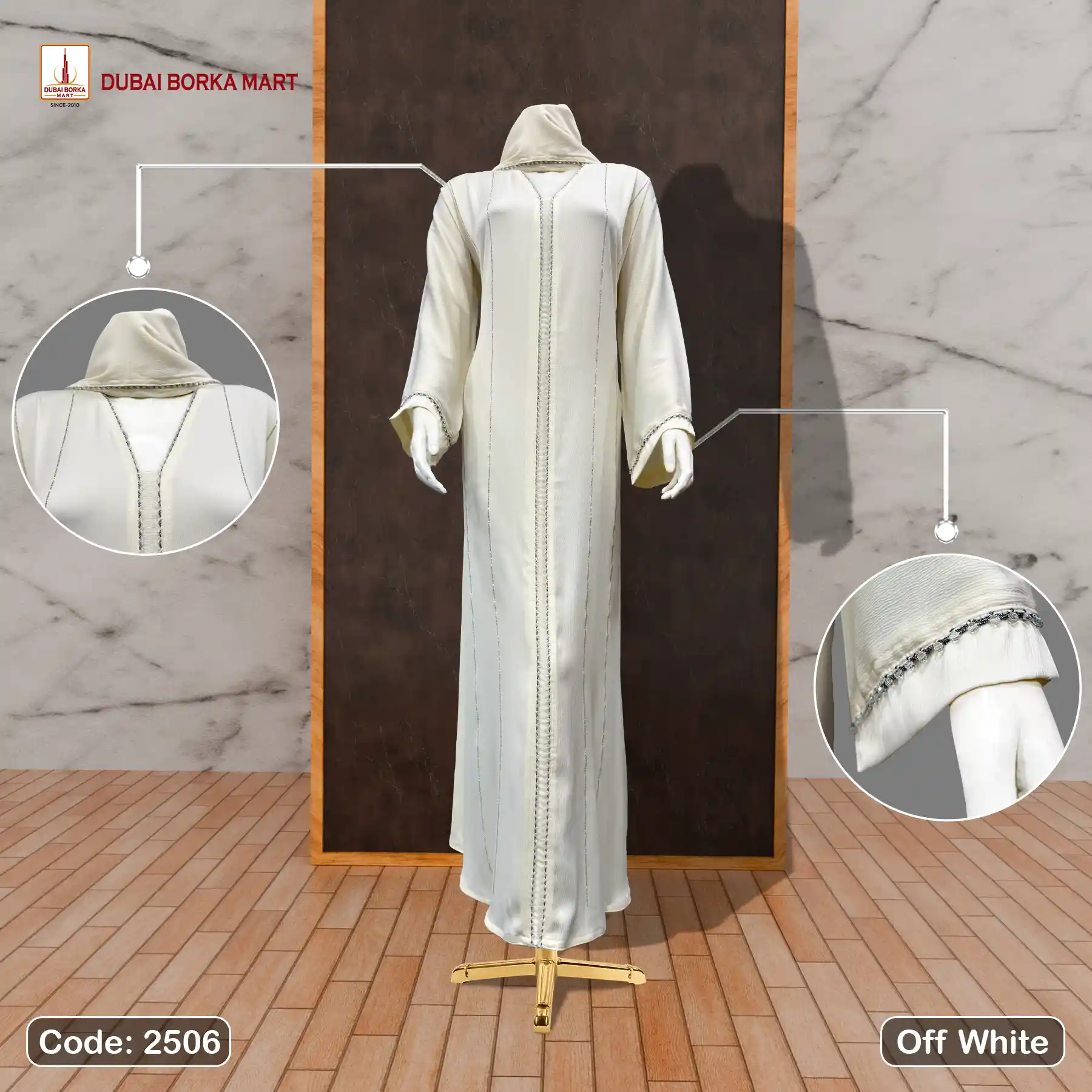 Hajj & Umrah Abaya By Dubai Borka Mart, Code: 2506, Off White
