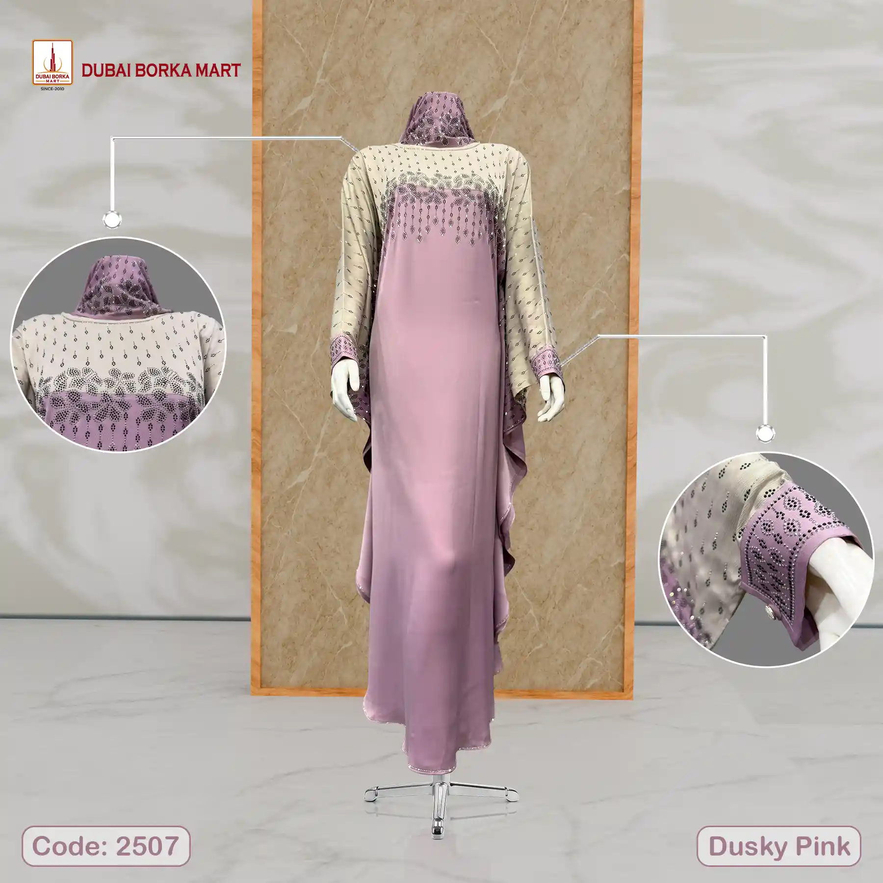 Contrast Abaya By Dubai Borka Mart, Code: 2507, Dusky Pink