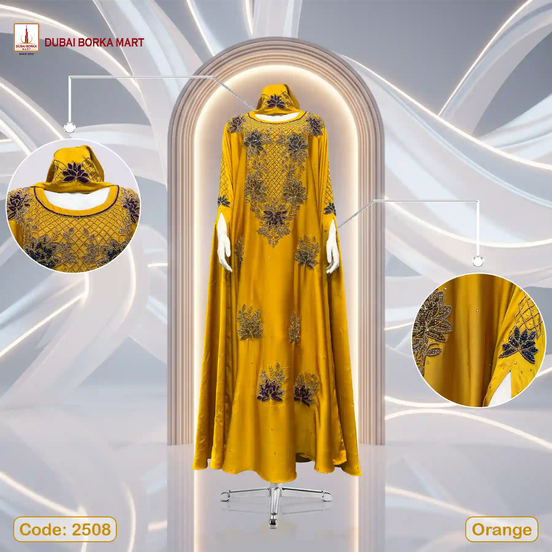 Karchupi Work Abaya By Dubai Borka Mart Code: 2508, Orange