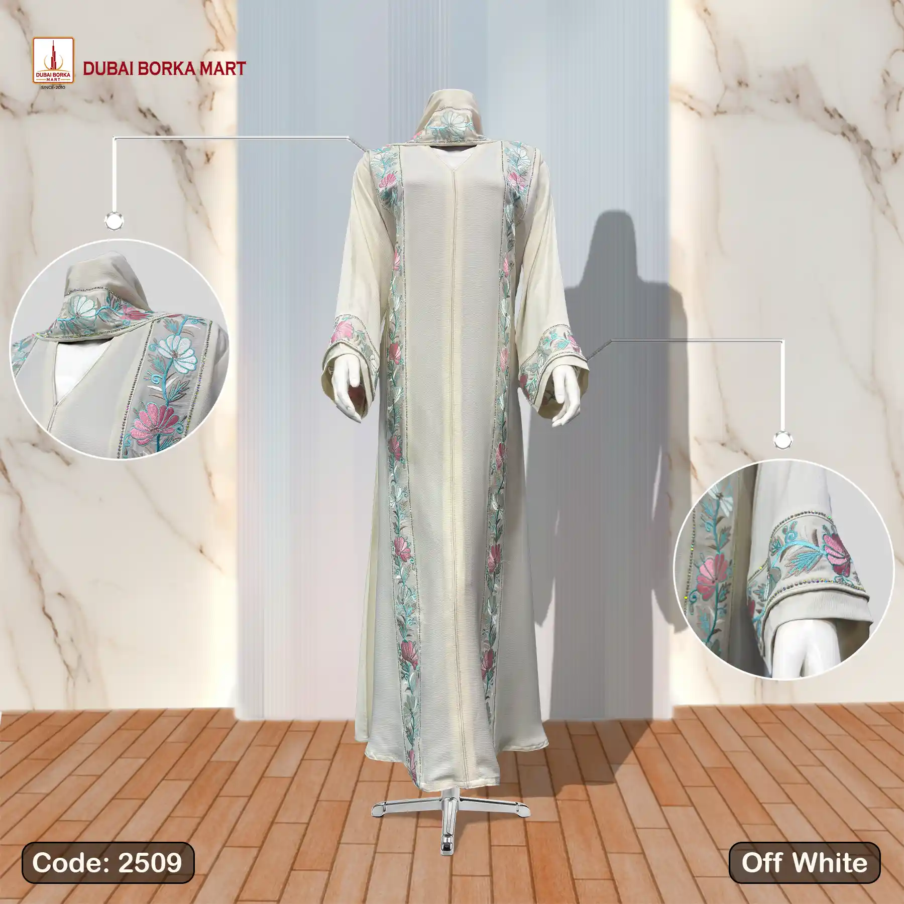 Embroidery Borka Design By Dubai Borka Mart Code: 2509, Off-White