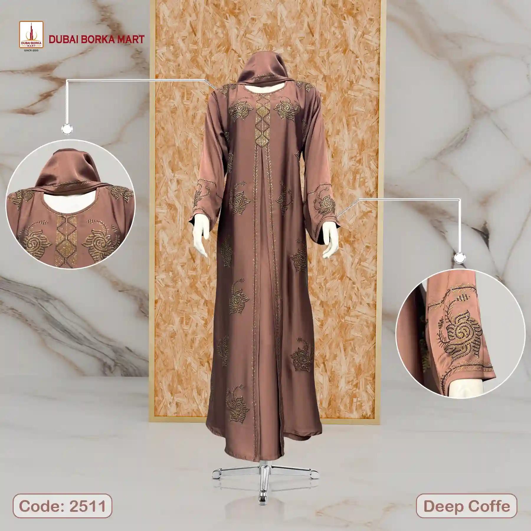 Premium Adjust Koti Borka by Dubai Borka Mart, Code: 2511, Deep Coffee