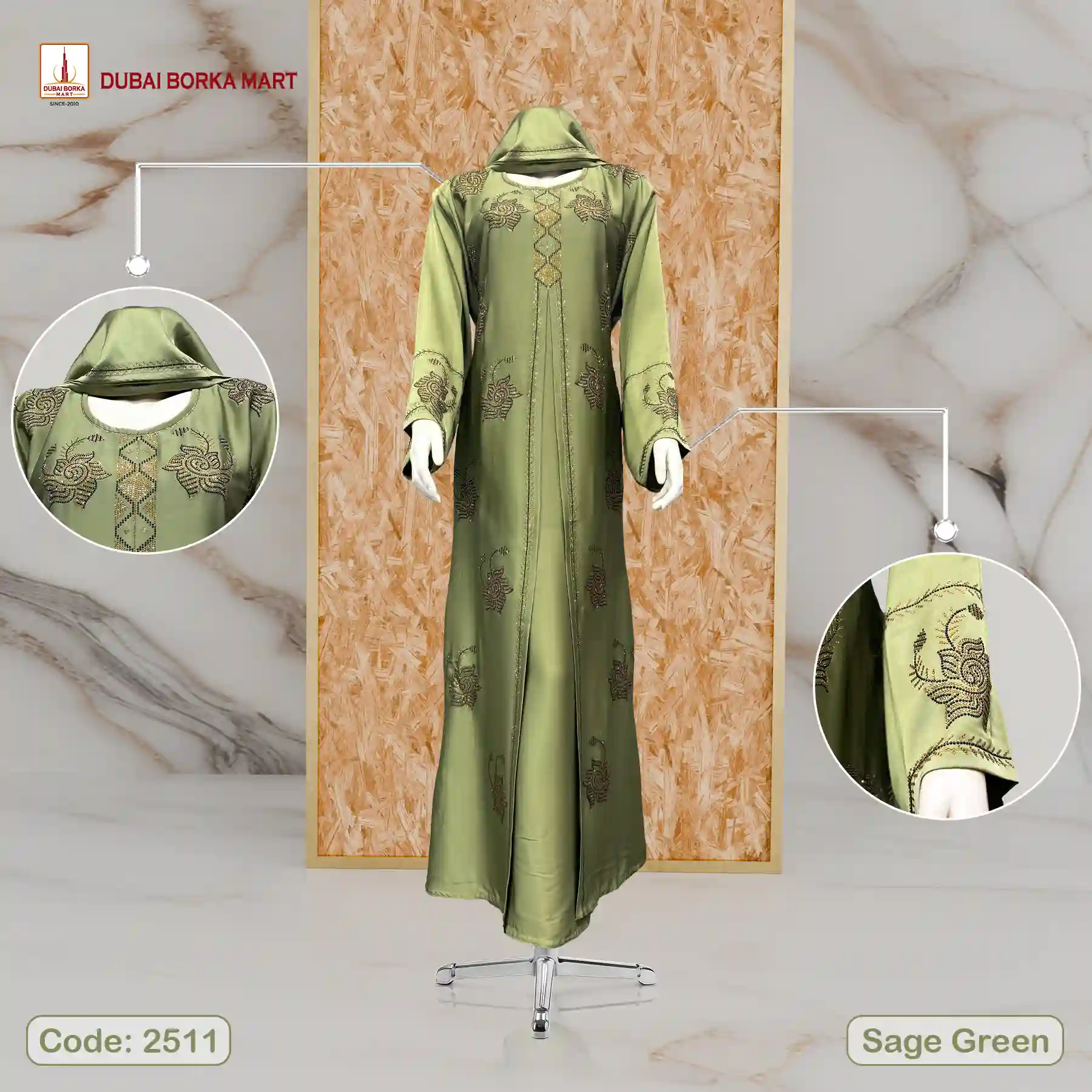 Premium Adjust Koti Borka by Dubai Borka Mart, Code: 2511, Sage Green