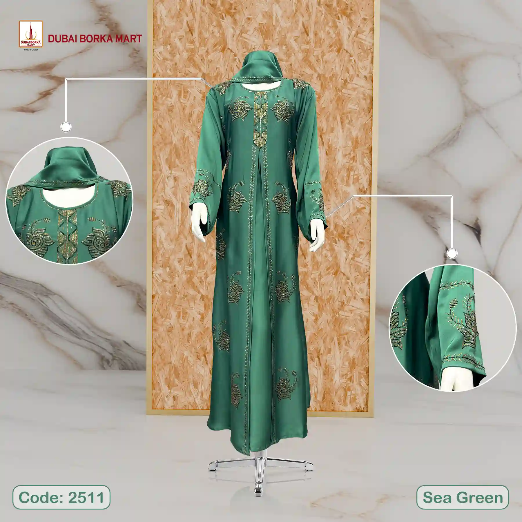 Premium Adjust Koti Borka by Dubai Borka Mart, Code: 2511, Sea Green