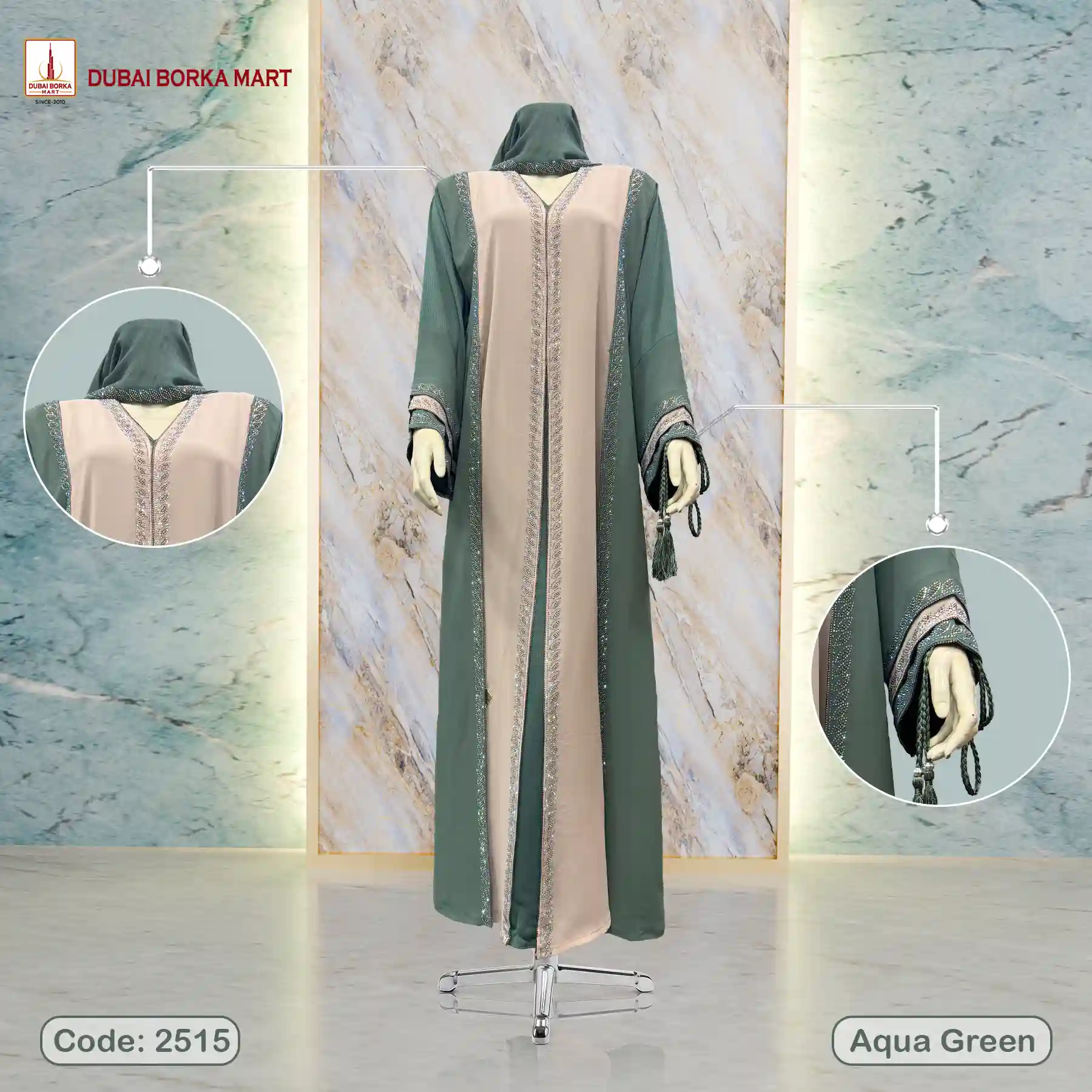 2 Part Fully Imported Borka, Code: 2515, Aqua Green
