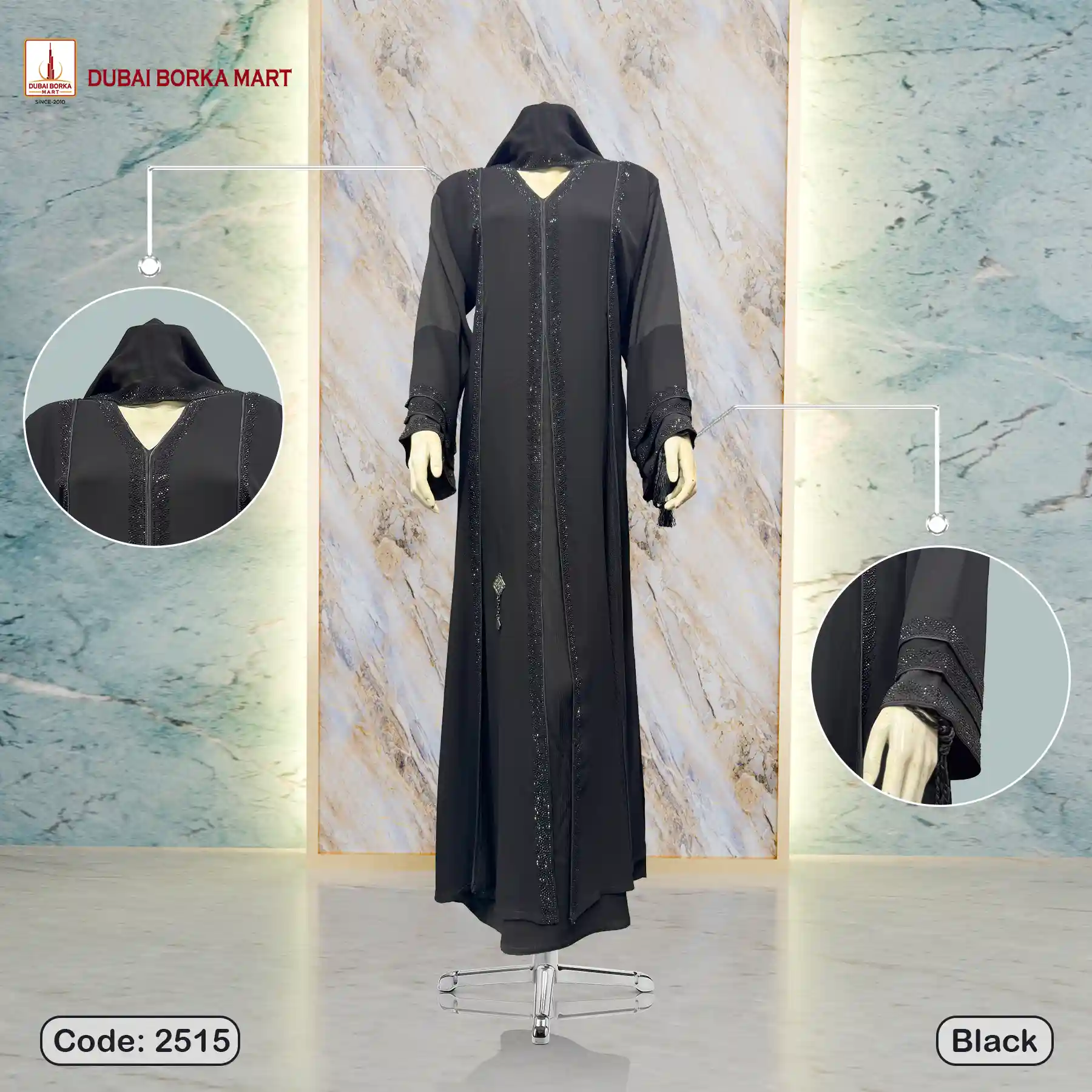 2 Part Fully Imported Borka, Code: 2515, Black