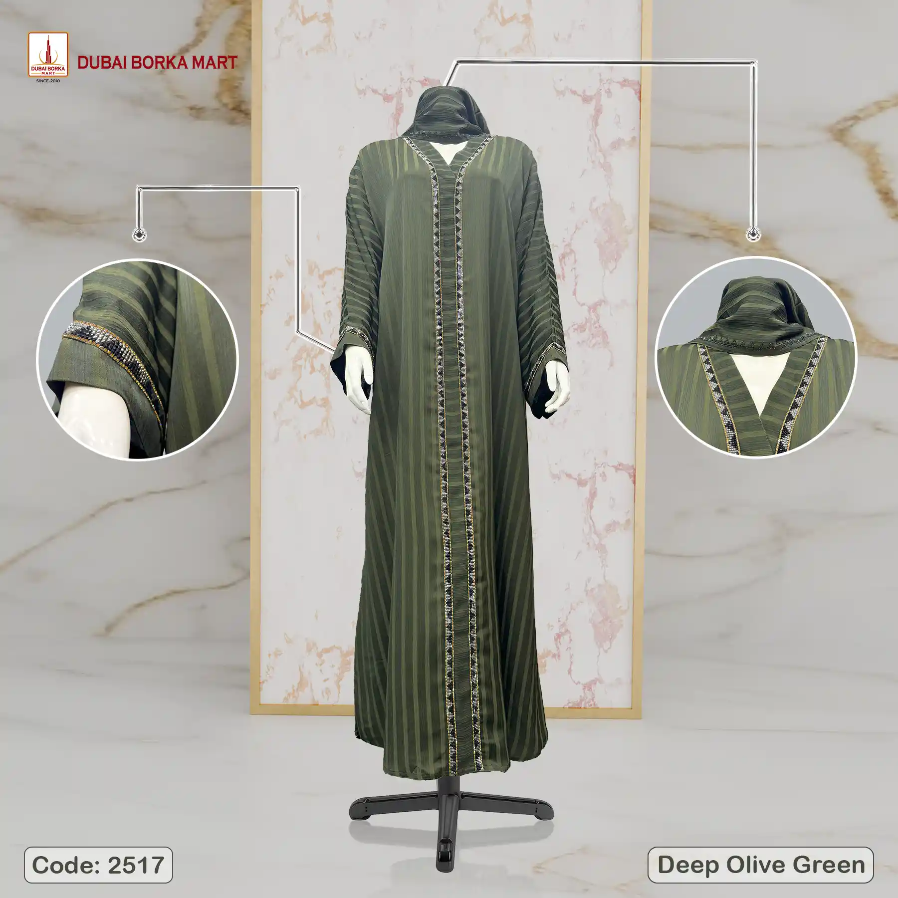 Zoom Stripe Fabrics Borka, Code: 2517, Deep Olive Green