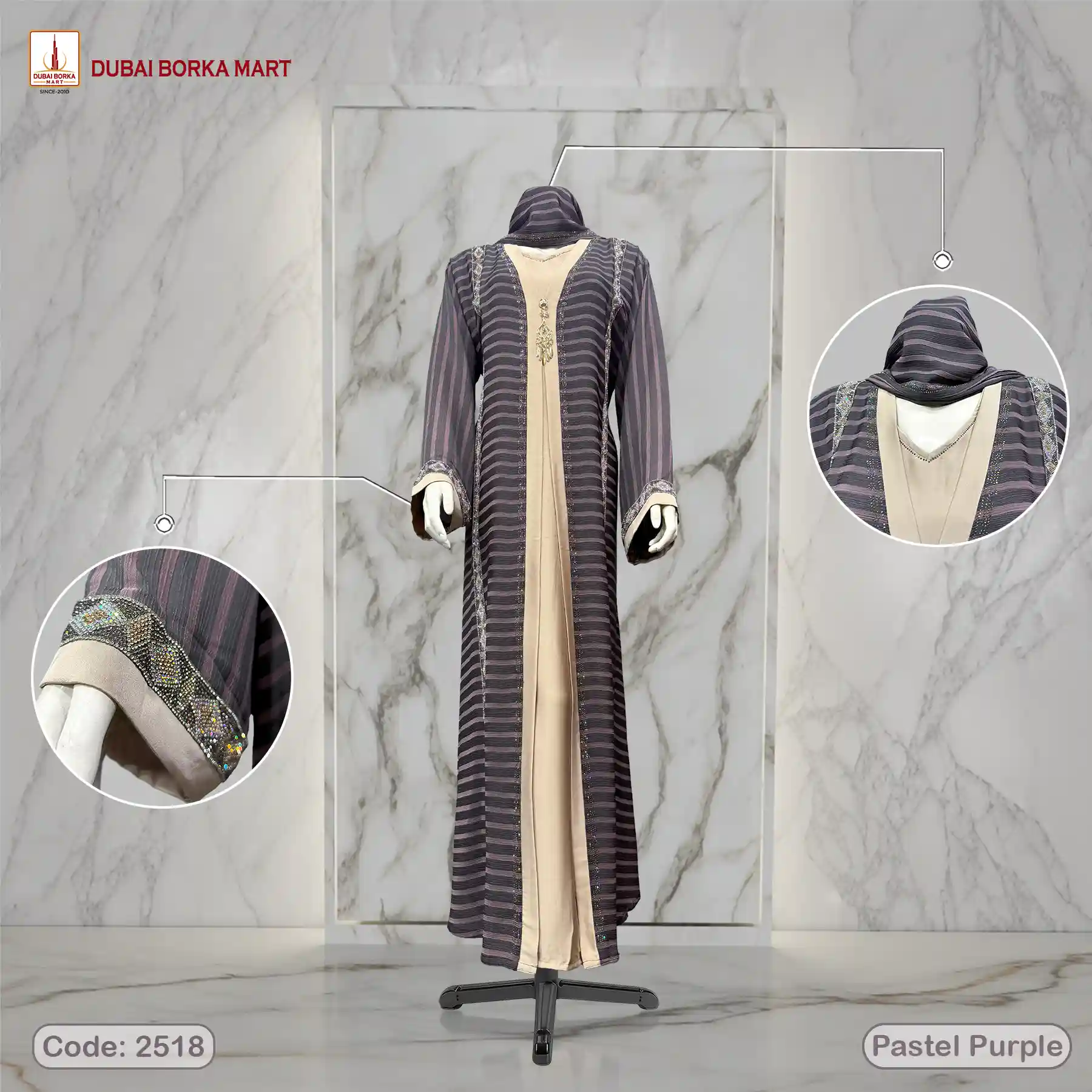 Zoom Stripe Fabrics Borka With Exclusive Austrian Swarovski Stone, Code: 2518, Pastel Purple