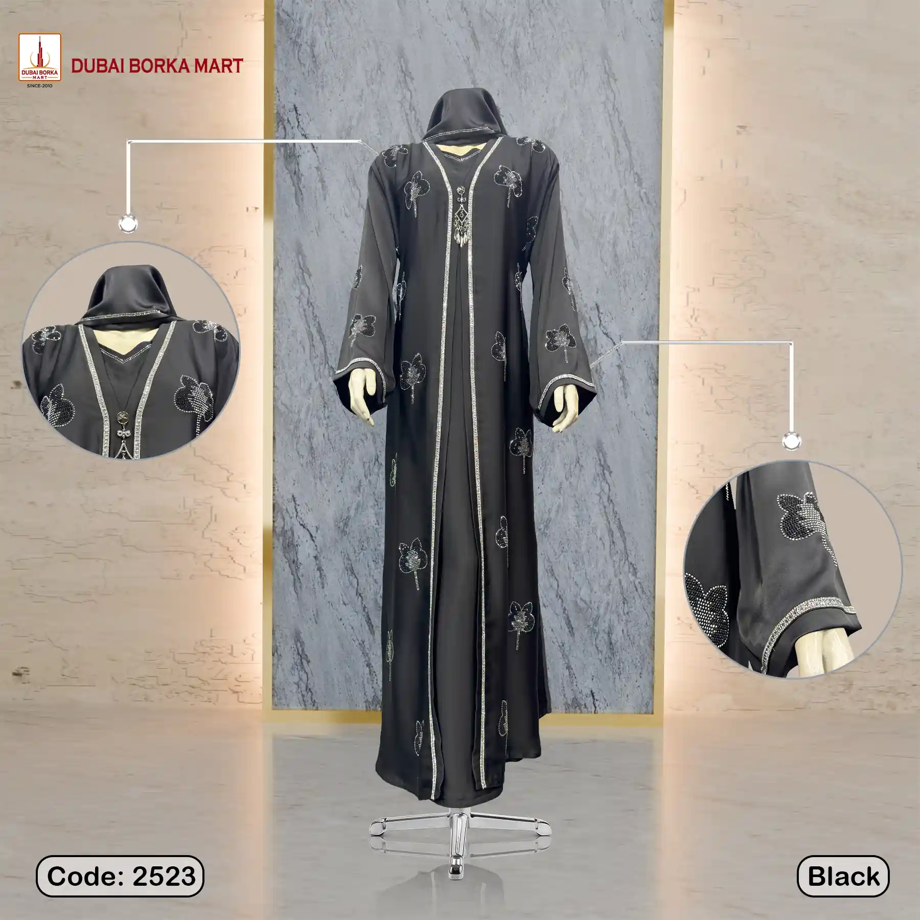 Crystal Fabrics Borka With Exclusive Rose Stone, Code: 2523, Black