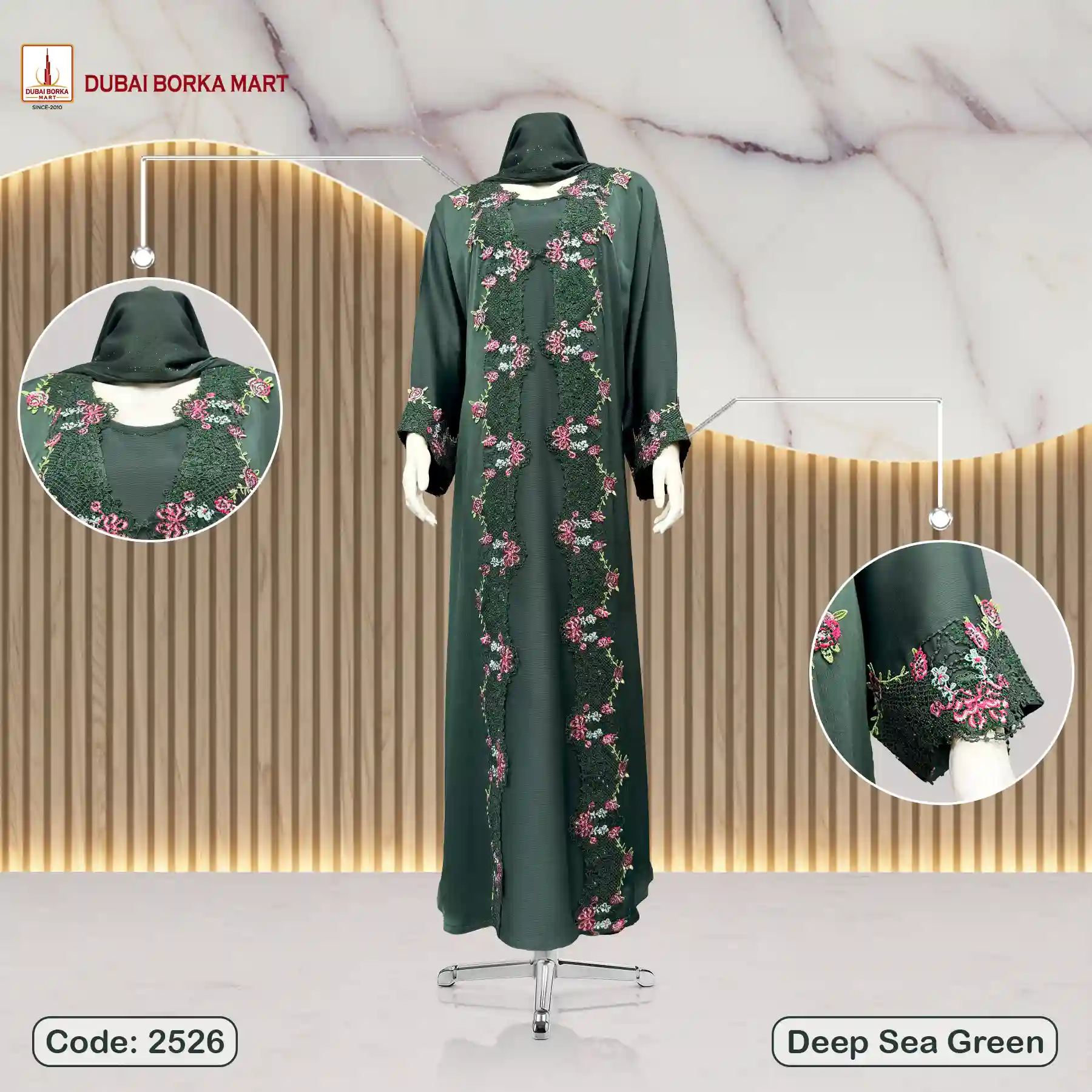 Saffron Fabrics 2 Part Borka, Code: 2526, Deep Sea Green