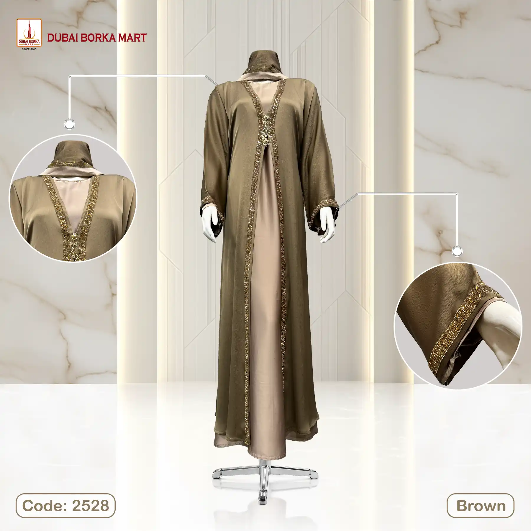 Saffron Fabrics Borka With Extra Koti, Code: 2528, Brown