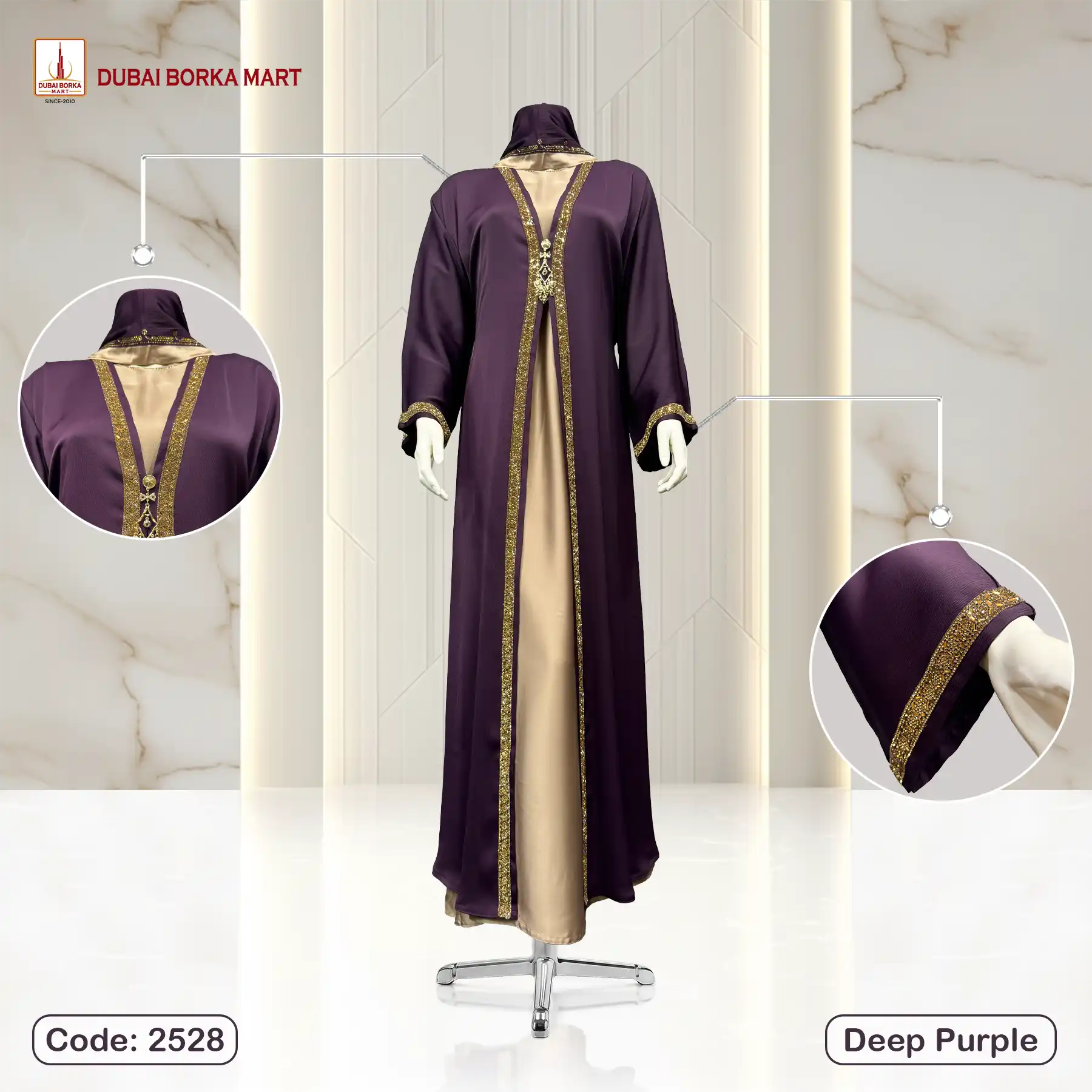Saffron Fabrics Borka With Extra Koti, Code: 2528, Deep Purple