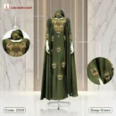 Premium Crystal Fabrics Handmade Luxury Karchupi Work Abaya Code: 2529, Deep Green