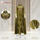 Premium Crystal Fabrics Handmade Luxury Karchupi Work Abaya Code: 2529, Deep Olive