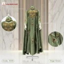 Premium Crystal Fabrics Handmade Luxury Karchupi Work Abaya Code: 2529, Sage Green
