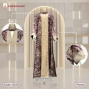 New Malaysian Silk Printed Fabrics Contrast Borka With Korean Karchupi Matching Lace- Code: 2539, Purple