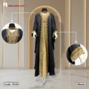 Premium Saffron Fabric 2-Part Abaya with Crystal Fabric Contrast, DMC & Lace Stone Work Code: 2546, Black