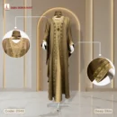Premium Saffron Fabric 2-Part Abaya with Crystal Fabric Contrast, DMC & Lace Stone Work Code: 2546, Deep Skin