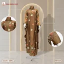 Premium Saffron Fabrics Abaya With Luxury Embroidery & DMC Stone Work - Code: 2547. Brown