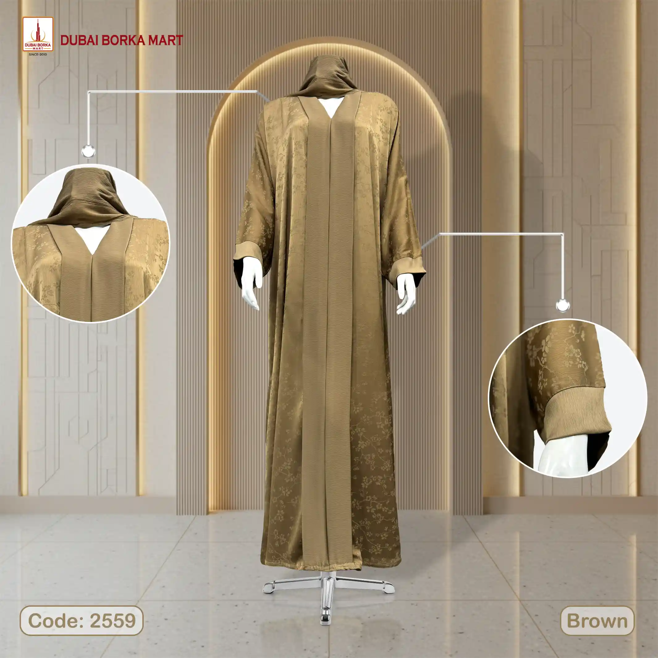 Premium Summer Friendly Jackets Fabrics Borka - Code:2559, Brown