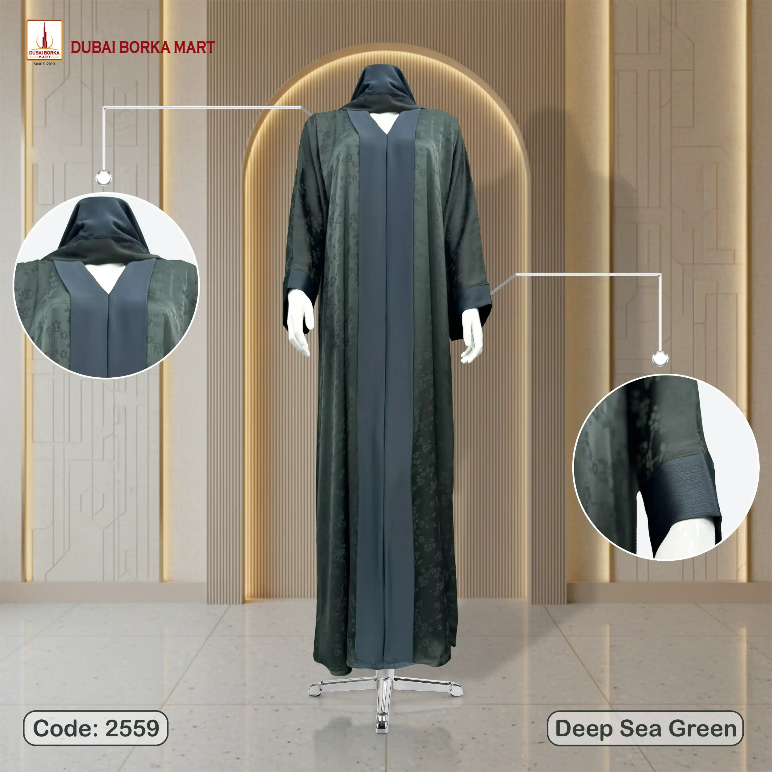 Premium Summer Friendly Jackets Fabrics Borka - Code:2559, Deep Sea Green