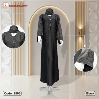 Wonderful Metallic Fabrics 2 Part Black Borka Design Code 2566