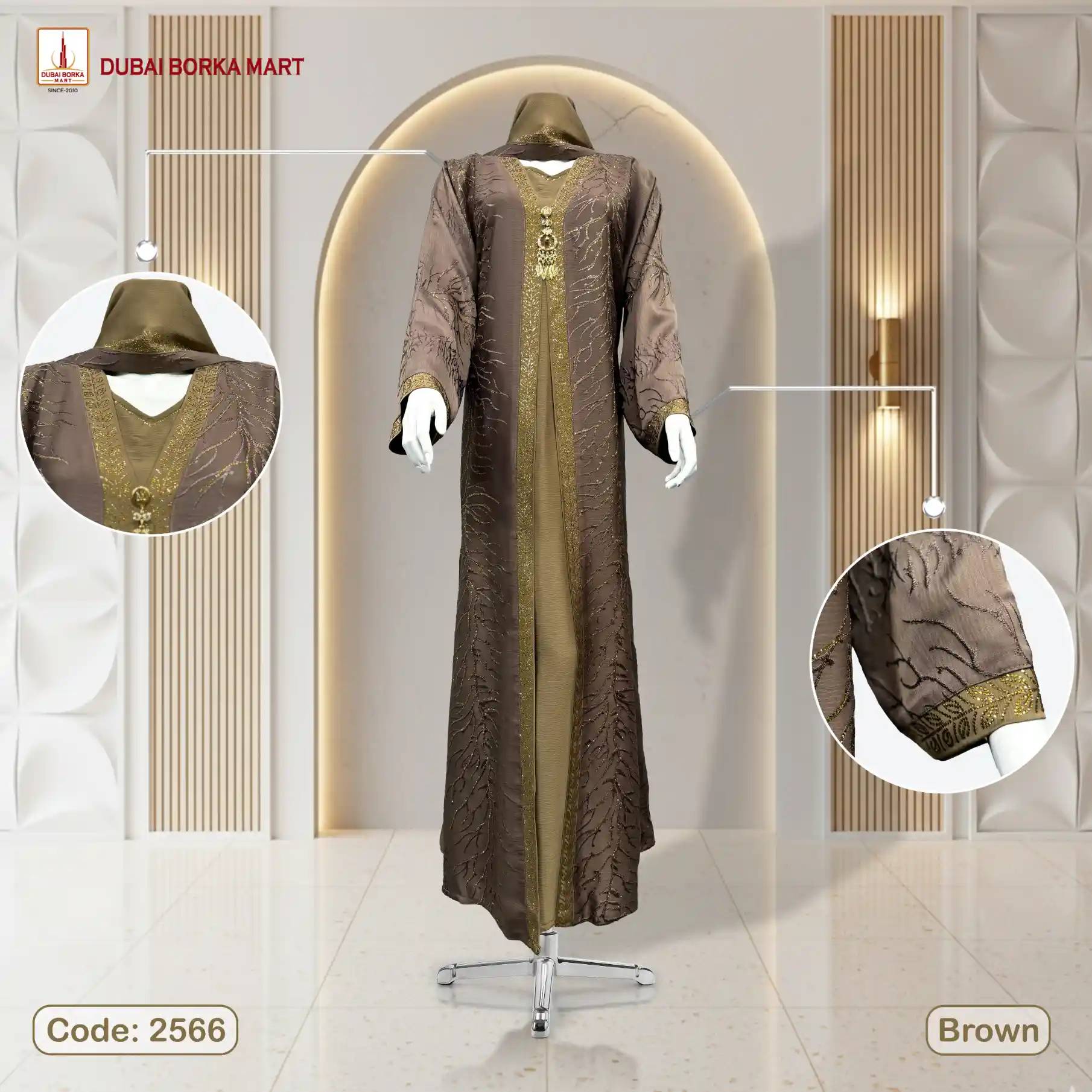 brown borka design with dmc stone code 2566 dubai borka mart