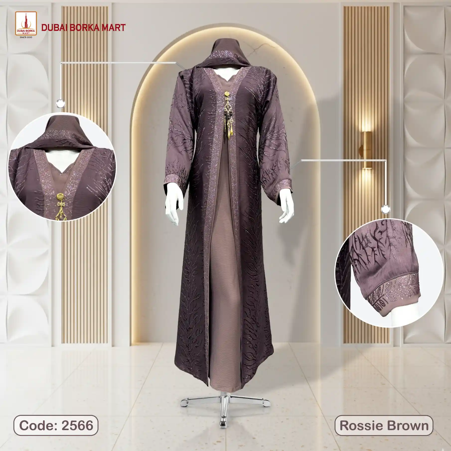rossie brown borka design with dmc stone code 2566 dubai borka mart