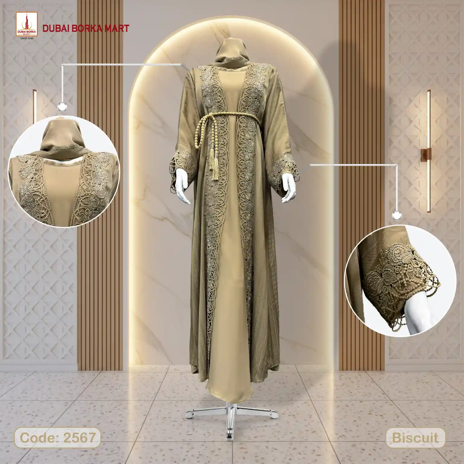Premium Jackets Fabrics 2 Part Biscuit Borka Design With DMC Stone Work - Code: 2567