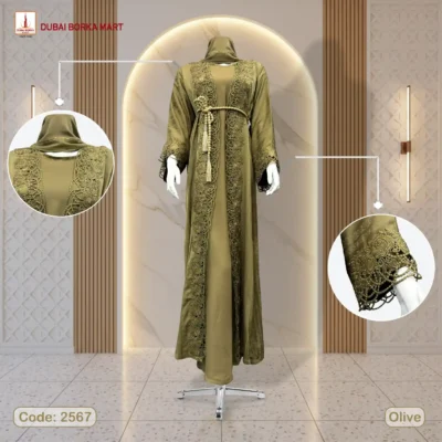 Premium Jackets Fabrics 2 Part Olive Borka Design With DMC Stone Work - Code: 2567