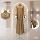 Premium Dubai Contrast Fabrics (Saffron+Georgette Chiffon) Brown Borka Design with DMC & Rose Stone, Lace Work - Code: 2569