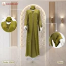 Premium Dubai Contrast Fabrics (Saffron+Georgette Chiffon) Olive Borka Design with DMC & Rose Stone, Lace Work - Code: 2569